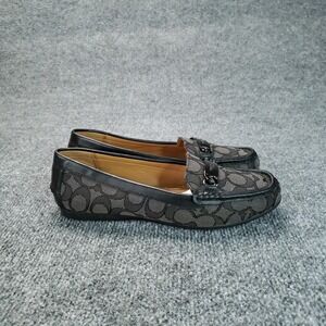 Coach Olive Shoes Womens Size 7.5B Black Gray Monogram Canvas Loafer Slip On